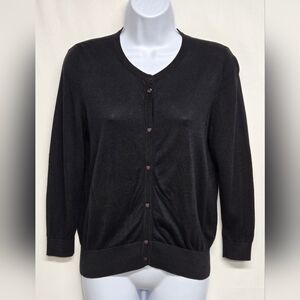 August Silk M Cotton Blend Black Sweater Button Down Long Sleeve Cardigan
